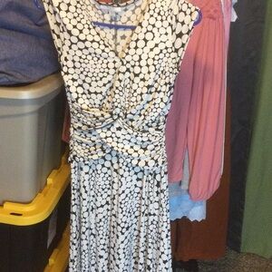 dressbarn Black and White Polka Dot Twist-Waist Maxi Dress
